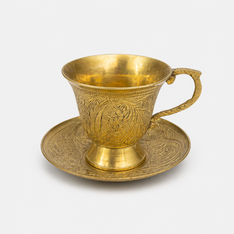 Untitled design (43) Pure Brass Engraved Cup and Saucer - Image 1